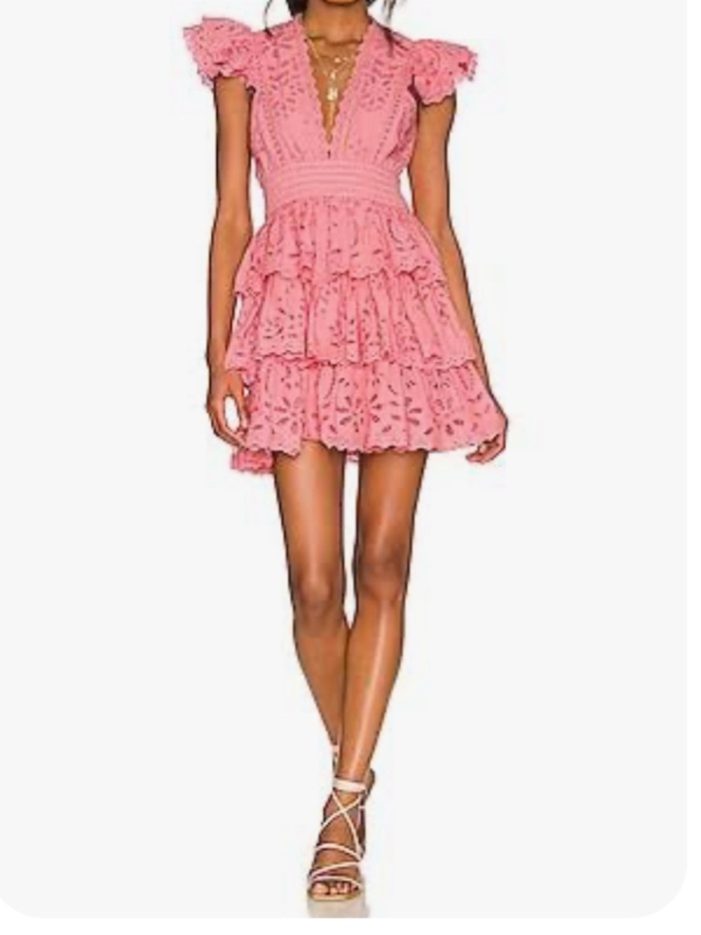 NWT Rococo Sand Moss Short Mini Dress Barbie Pink Ruffled Eyelet Party Formal S